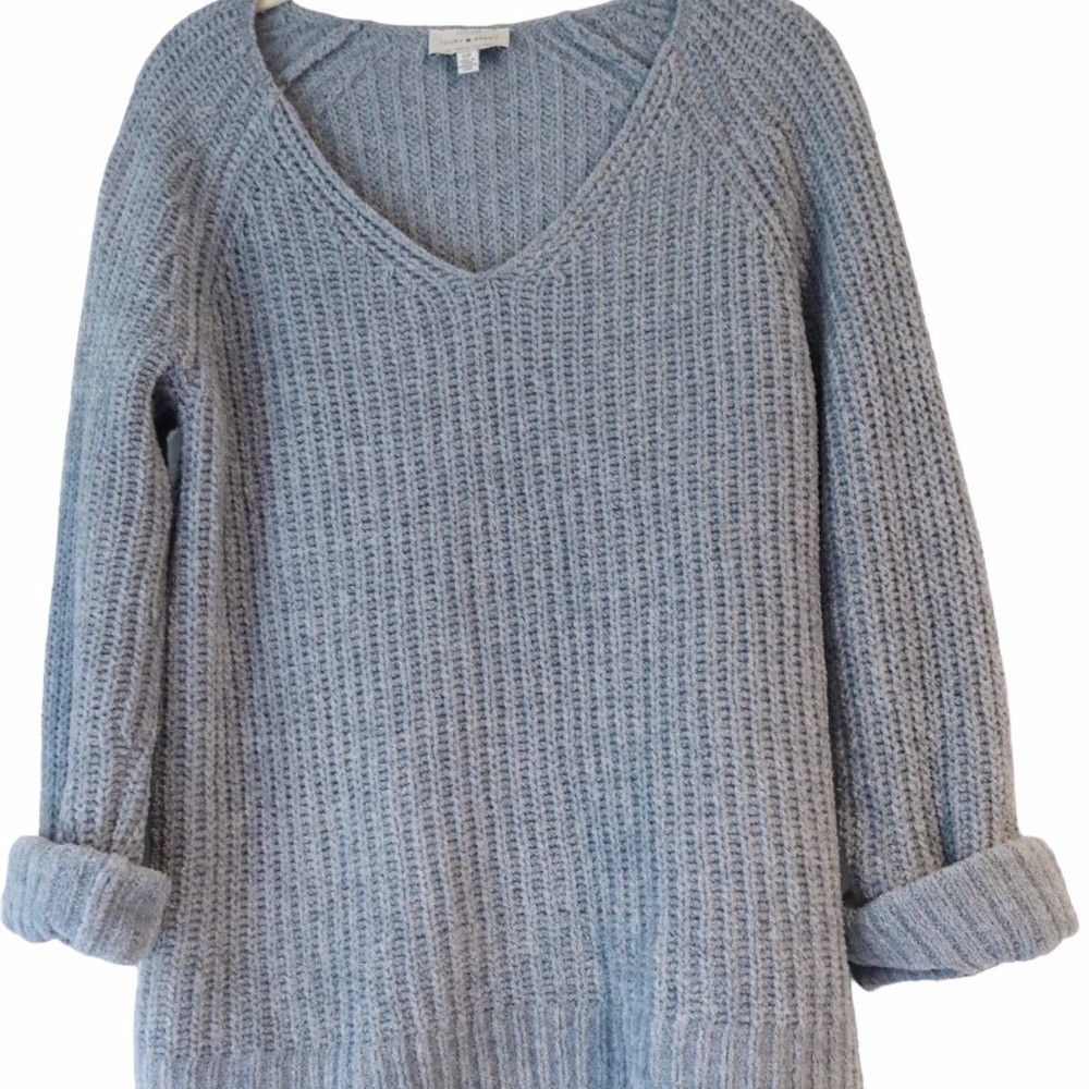 Lucky Brand Pullover Chunky Ribbed Knit Oversize Sweater Size SP Blue A4 - Picture 2 of 7